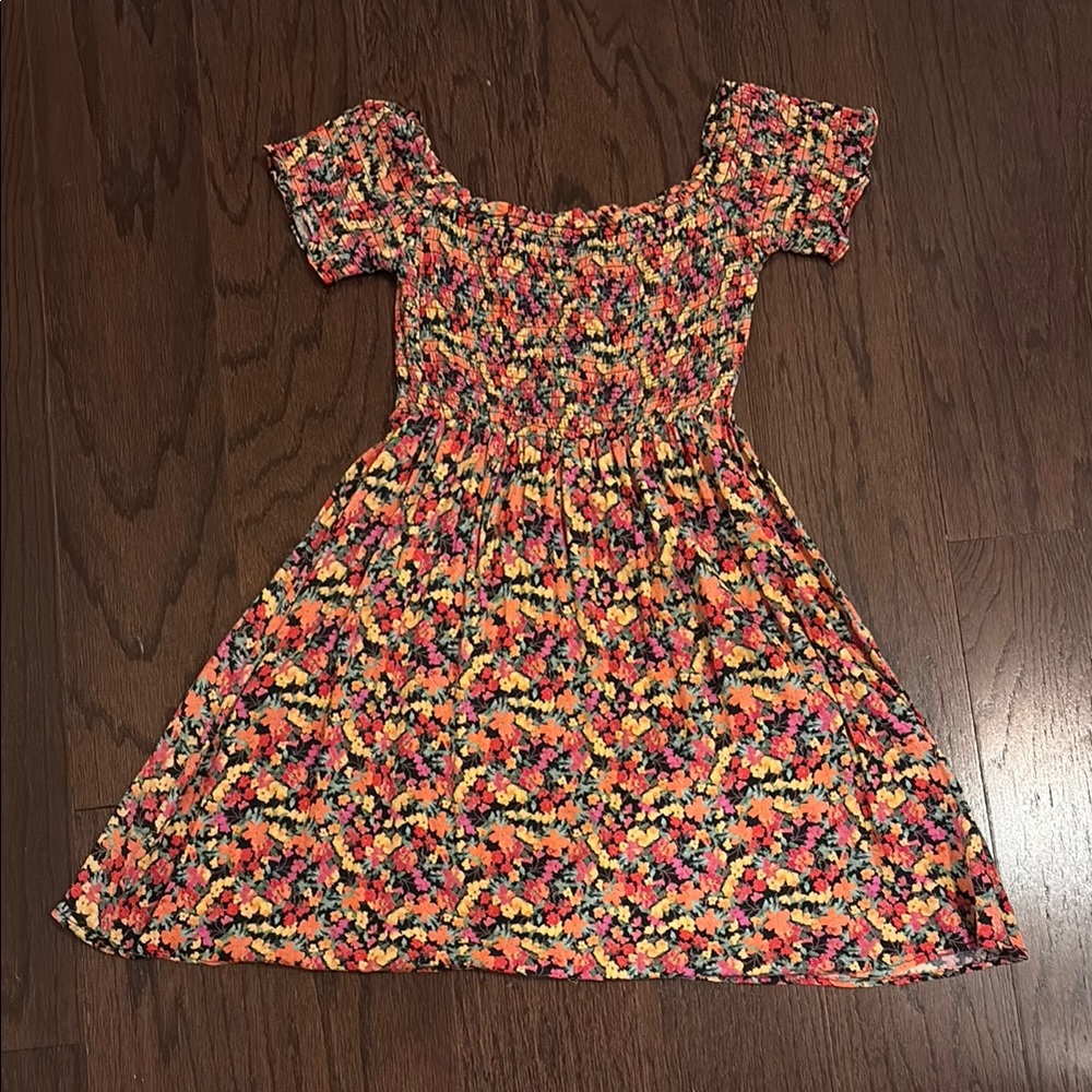 Rewind Pink and Orange Puff Sleeve Mini Sundress